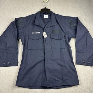 US Military US Navy Flame Resistant Coat Jacket Mens Medium Long Blue Uniform
